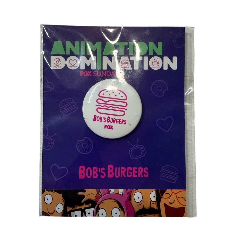 Bobs Burgers Fox Animation Domination Promo Pin Button White Pink Logo